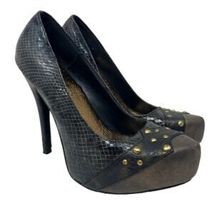 BKE Buckle Studded Platform Snakeskin Pumps Heels 7.5